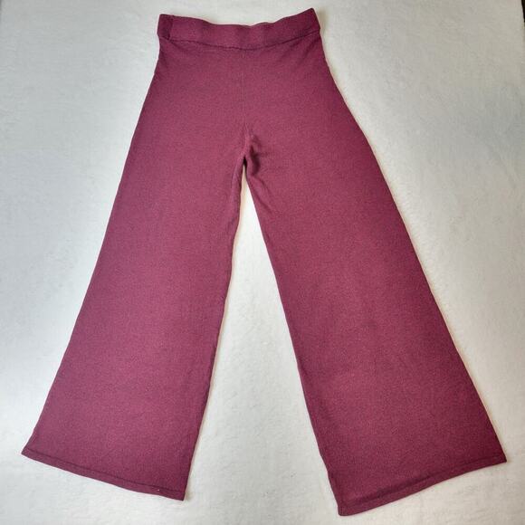 411 Time & Tru Womens High Rise Waist Wide Leg Pants Sz L Wine Red - Picture 2 of 4